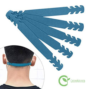 Set of 5 - PU Leather Ear Savers - Aqua | Anti-Slip Extension Hook for Ear Protection | Adjustable, Reusable and Stylish | Hook Buckle Strap Mask Extender Pain Relief