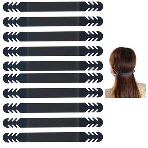 Set of 10 - Silicone Ear Savers - Black | Anti-Slip Extension Hook for Ear Protection | Adjustable, Reusable and Stylish | Hook Buckle Strap Mask Extender for Pain Relief……