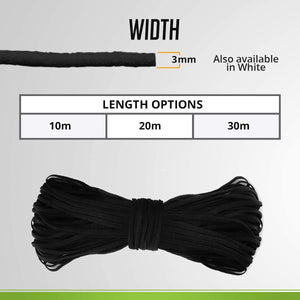 Round Elastic Cord for Masks - 1/8 Inch, 10 Yards, Black | Stretch String, Rope, Band, Strap for Face Mask Making, Sewing, Art