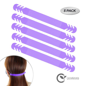 Set of 5 - Silicone Ear Savers - Purple | Anti-Slip Extension Hook for Ear Protection | Adjustable, Reusable and Stylish | Hook Buckle Strap Mask Extender for Pain Relief