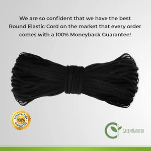 Round Elastic Cord for Masks - 1/8 Inch, 10 Yards, Black | Stretch String, Rope, Band, Strap for Face Mask Making, Sewing, Art