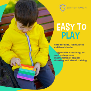 SafeHaven Jumbo Poppet Fidget Toy | XXL Rainbow Square 30x30cm