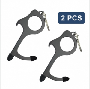 2Pc Contactless Door Opener Tool - Hygiene Key - Safe Touch - Bottle Opener Stylus Black