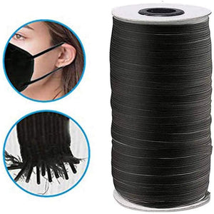 3mm, 30m | Flat Elastic Cord for Mask - Black | Elastic String, Band, Strap for Sewing, DIY Mask Making, Clothes
