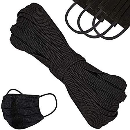 3mm, 30m | Flat Elastic Cord for Mask - Black | Elastic String, Band, Strap for Sewing, DIY Mask Making, Clothes