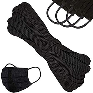 3mm, 20m | Flat Elastic Cord for Masks - Black | Elastic String, Band, Strap for Sewing, DIY Mask Making, Clothes