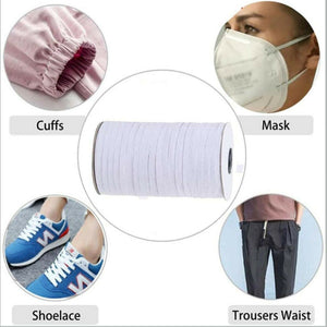 6mm, 20m | Flat Elastic Cord for Mask - White | Elastic String, Band, Strap for Sewing, DIY Mask Making, Clothes